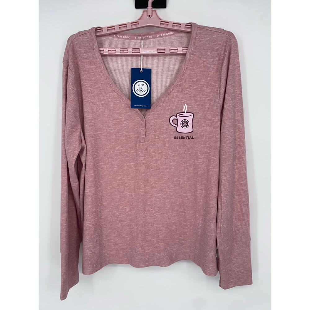 Life Is Good Womens "Essential" coffee mug Pajama Top NEW - Picture 7 of 7